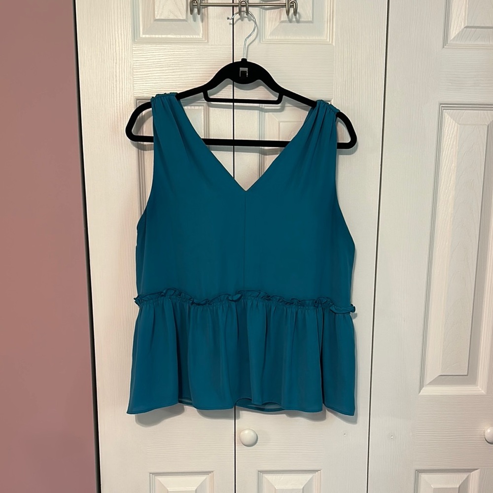LOFT Blue Peplum Sleeveless Tank Top